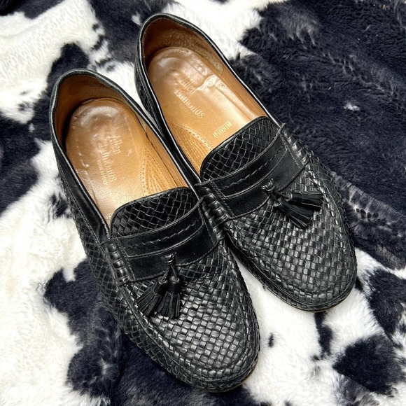 Allen Edmonds Black Woven Leather Tassel Oxford Loafers Mens 8.5D